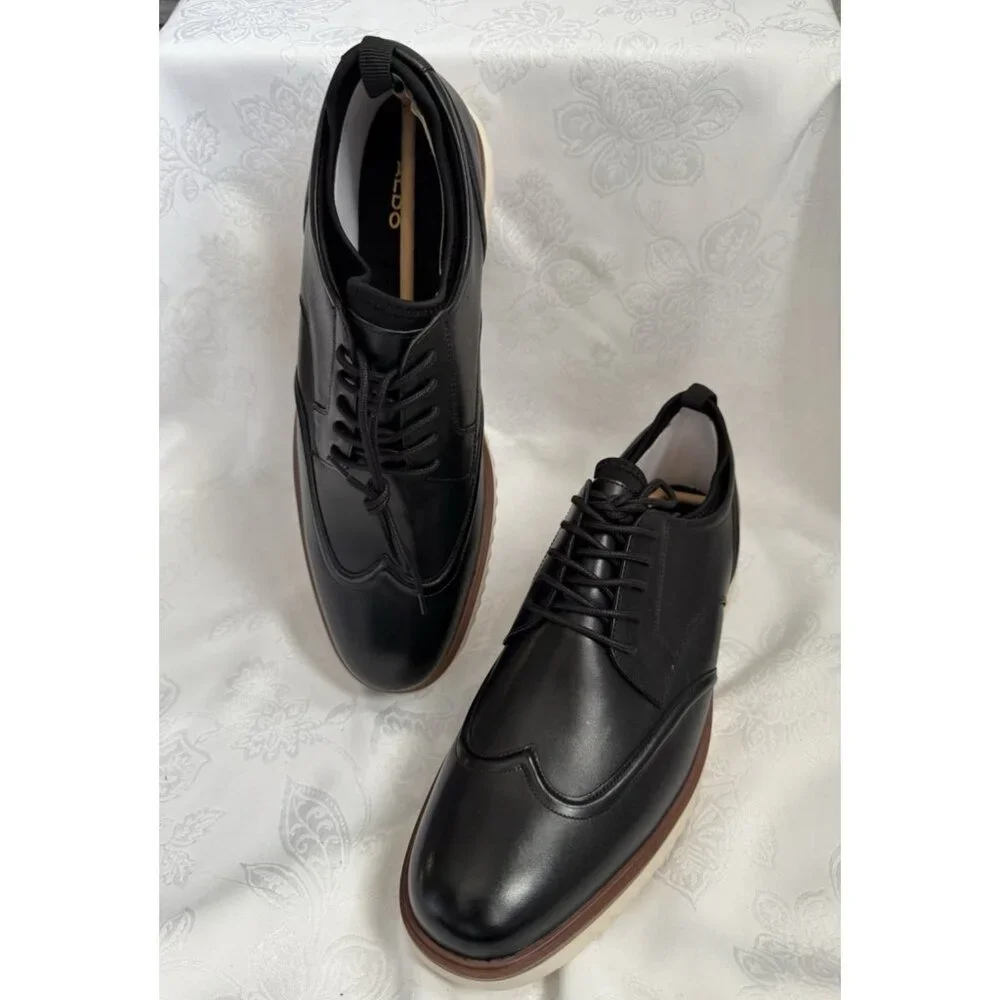 ALDO Men's Cap Toe Oxford Dress Shoes Taupe Nubuck Leather Lace Up Size 14 NEW